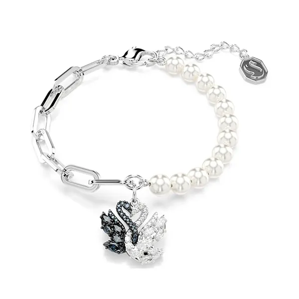 Vòng Đeo Tay Nữ Swarovski Swan Bracelet Crystal Pearl Swan Black Mixed Metal Finish 5705720 Màu Bạc Trắng
