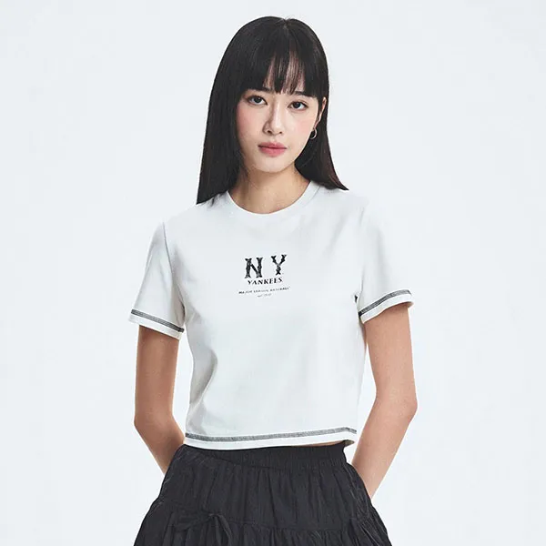Áo Croptop Nữ MLB Basic Coopers Logo Slim Crop Functional Short Sleeve Tshirt NY Yankees 3FTSB0453-50IVS Màu Trắng Kem