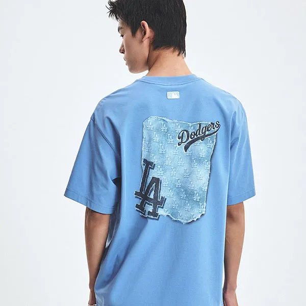 Áo Phông MLB Denimlike Monotive Over Fit Tshirt LA Dodgers 3ATSM1053-07SBD Màu Xanh Blue