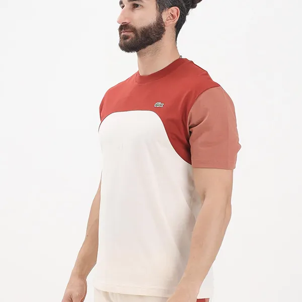 Áo Phông Nam Lacoste Jersey Colorblock T-Shirt TH9551 51 HBI Màu Cam Trắng Size 3