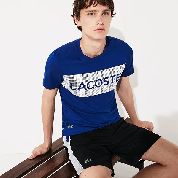 Áo Phông Nam Lacoste Men's Sport Printed T-shirt TH4865 EMJ Màu Xanh Blue Size 2