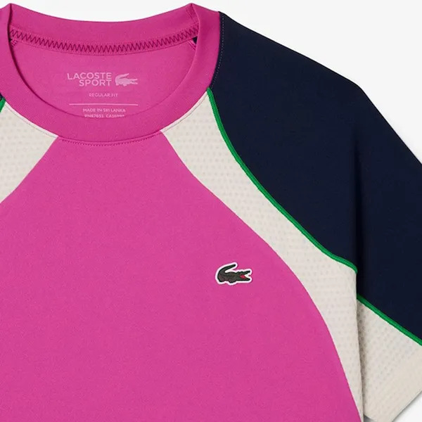 Áo Phông Nam Lacoste Men's Ultra Dry Colorblock Tennis T-Shirt TH8951 51 HI2 Màu Hồng/Xanh Size 4