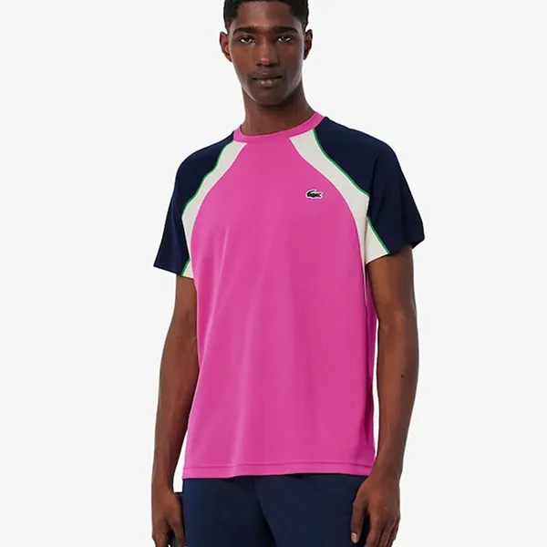 Áo Phông Nam Lacoste Men's Ultra Dry Colorblock Tennis T-Shirt TH8951 51 HI2 Màu Hồng/Xanh Size 4