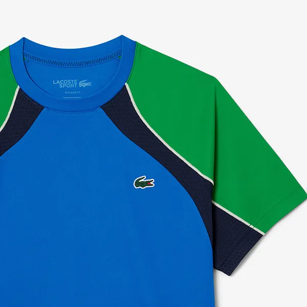 Áo Phông Nam Lacoste Men's Ultra Dry Colorblock Tennis T-Shirt TH8951 51 HI4 Xanh Dương Phối Màu Size 5