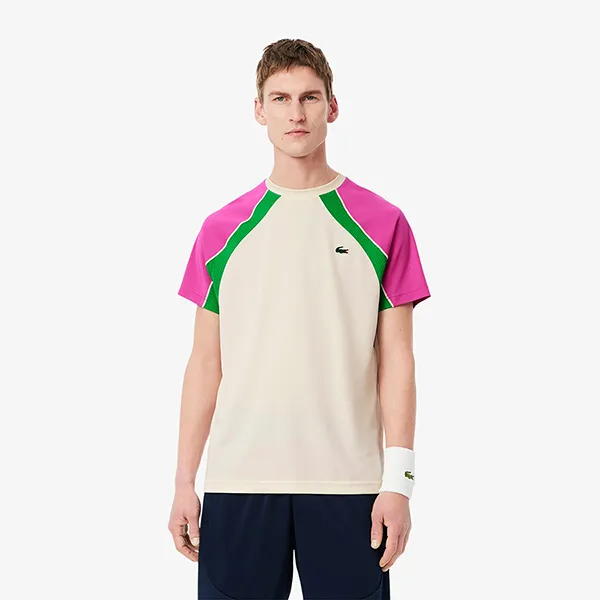 Áo Phông Nam Lacoste Men's Ultra Dry Colorblock Tennis T-Shirt TH8951 51 HI8 Màu Kem/Hồng Size 5