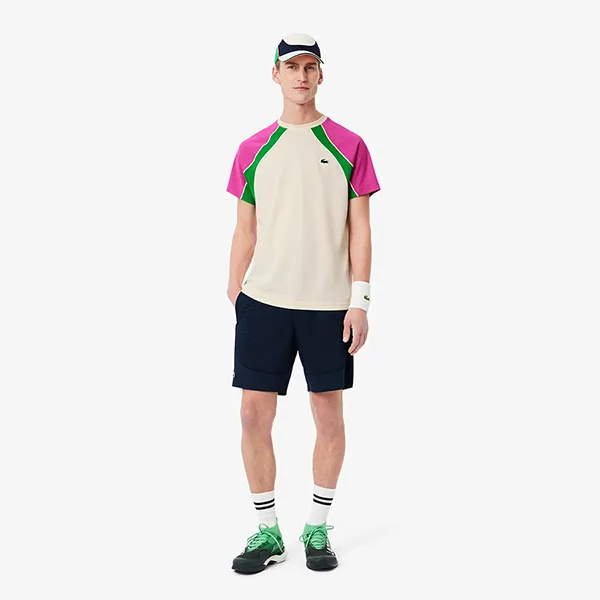 Áo Phông Nam Lacoste Men's Ultra Dry Colorblock Tennis T-Shirt TH8951 51 HI8 Màu Kem/Hồng Size 5