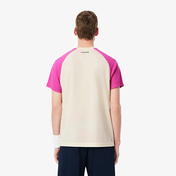 Áo Phông Nam Lacoste Men's Ultra Dry Colorblock Tennis T-Shirt TH8951 51 HI8 Màu Kem/Hồng Size 5