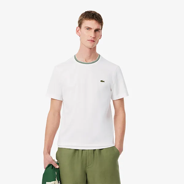 Áo Phông Nam Lacoste Regular Fit Ribbed Collar Cotton Tshirt TH9903 51 001 Màu Trắng Size 4 - Thời trang - Vua Hàng Hiệu