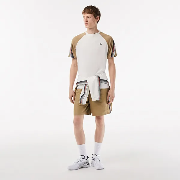 Áo Phông Nam Lacoste Sport Regular Fit Logo Stripe TShirt TH5196-A96 Màu Trắng Be Size 3