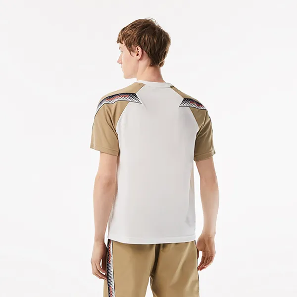 Áo Phông Nam Lacoste Sport Regular Fit Logo Stripe TShirt TH5196-A96 Màu Trắng Be Size 3