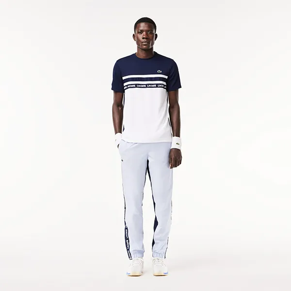 Áo Phông Nam Lacoste Ultra-Dry Logo Stripe Pique Tennis Tshirt TH7515 522 Màu Trắng Xanh Navy Size 3