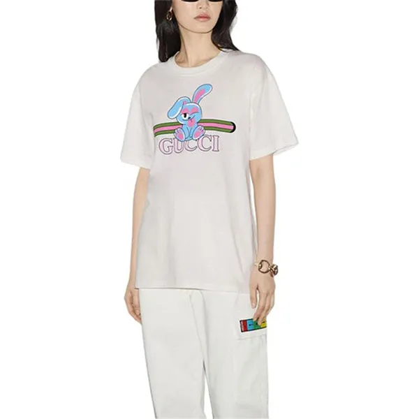 Áo Phông Nữ Gucci Cotton Jersey Printed TShirt Off White 776596-XJGHQ-9095 Màu Trắng Size M