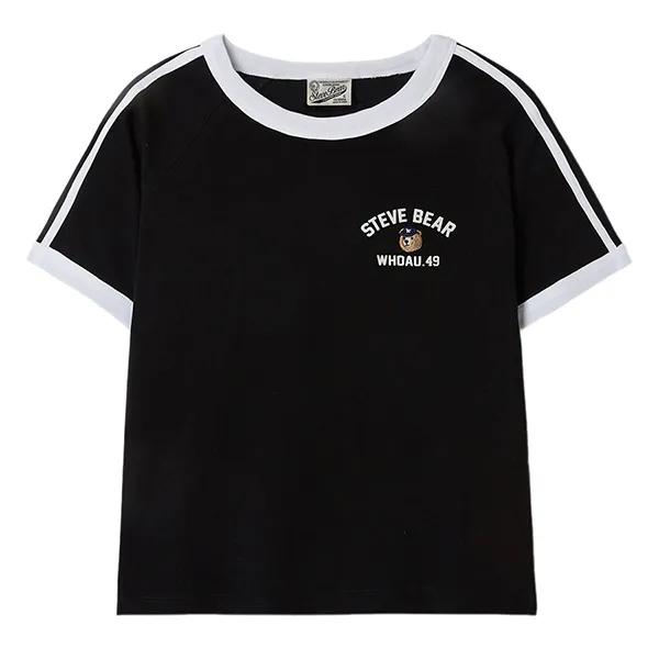 Áo Phông WHOAU Steve Track Line Ringer WHRAF3753F Tshirt Màu Đen