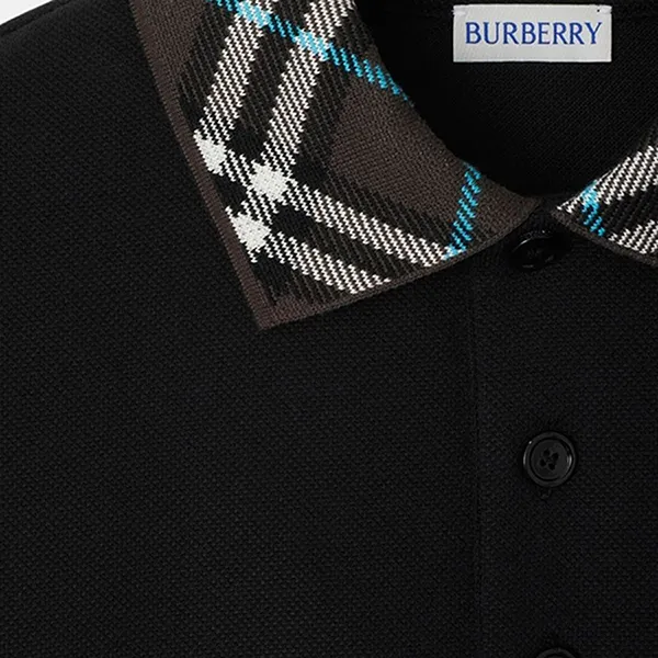 Áo Polo Nam Burberry Cotton With Plaid Collar 8103865 Màu Đen Size XS - Thời trang - Vua Hàng Hiệu