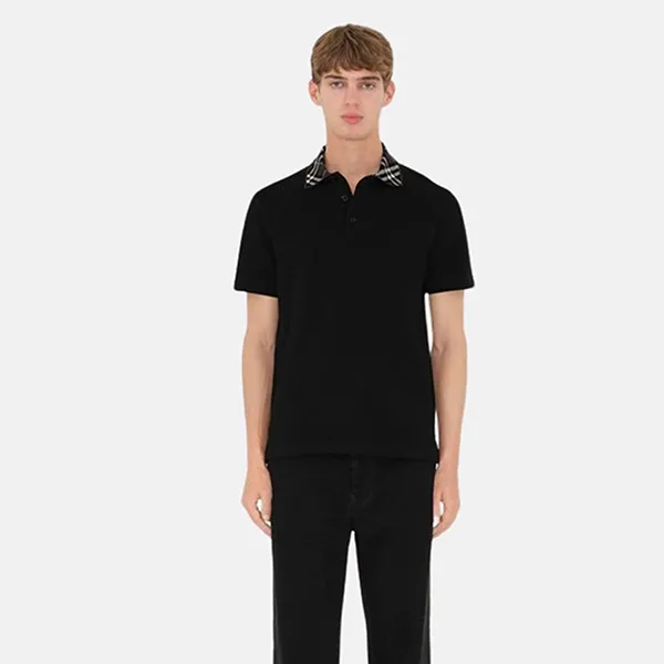 Áo Polo Nam Burberry Cotton With Plaid Collar 8103865 Màu Đen Size XS - Thời trang - Vua Hàng Hiệu