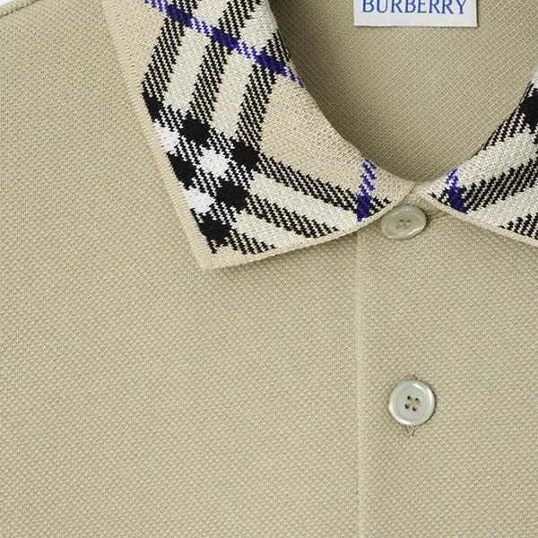 Áo Polo Nam Burberry Cotton With Plaid Collar 8103866 Màu Be Size XS