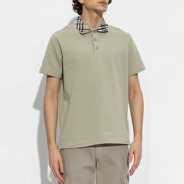 Áo Polo Nam Burberry Cotton With Plaid Collar 8103866 Màu Be Size XS