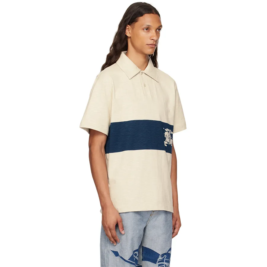 Áo Polo Nam Burberry Off-White EKD Stripe Relaxed Fit Polo Shirt Màu Kem Size M