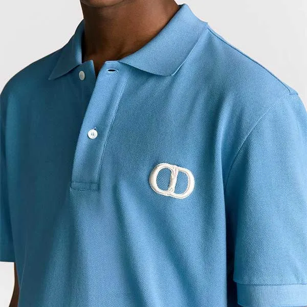 Áo Polo Nam Dior CD Icon Polo Shirt Blue Cotton Piqué 013J800A0373_C591 Màu Xanh Blue Size S