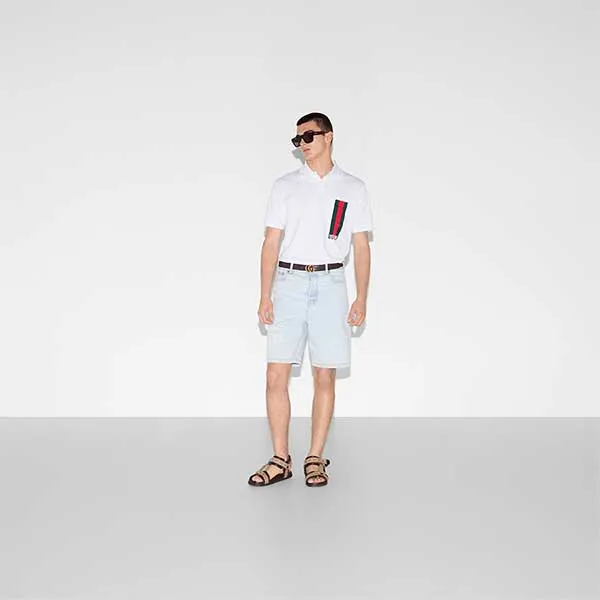 Áo Polo Nam Gucci Cotton Piquet Polo Shirt With Print 784422 XJG17 9074 Màu Trắng Size XS