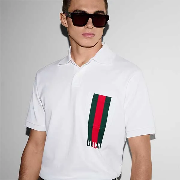 Áo Polo Nam Gucci Cotton Piquet Polo Shirt With Print 784422 XJG17 9074 Màu Trắng Size XS