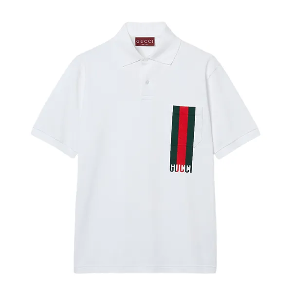 Áo Polo Nam Gucci Cotton Piquet Polo Shirt With Print 784422 XJG17 9074 Màu Trắng Size XS