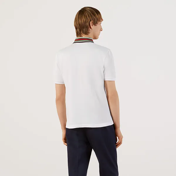 Áo Polo Nam Gucci Cotton With Web And Feline Head Interlocking G 545714 XJAGU 9061 Màu Trắng Size XL