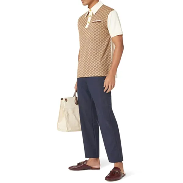 Áo Polo Nam Gucci GG Brown Jacquard Polo Shirt Màu Nâu Size M