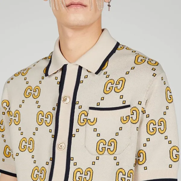 Áo Polo Nam Gucci GG Cotton Bowling 740562 XKC6C 9878 Màu Kem Size S