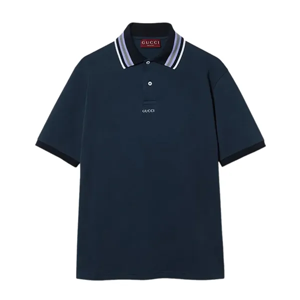 Áo Polo Nam Gucci Logo Polo Shirt Màu Xanh Navy Size XS