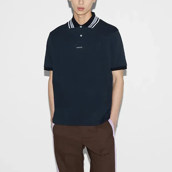 Áo Polo Nam Gucci Logo Polo Shirt Màu Xanh Navy Size XS