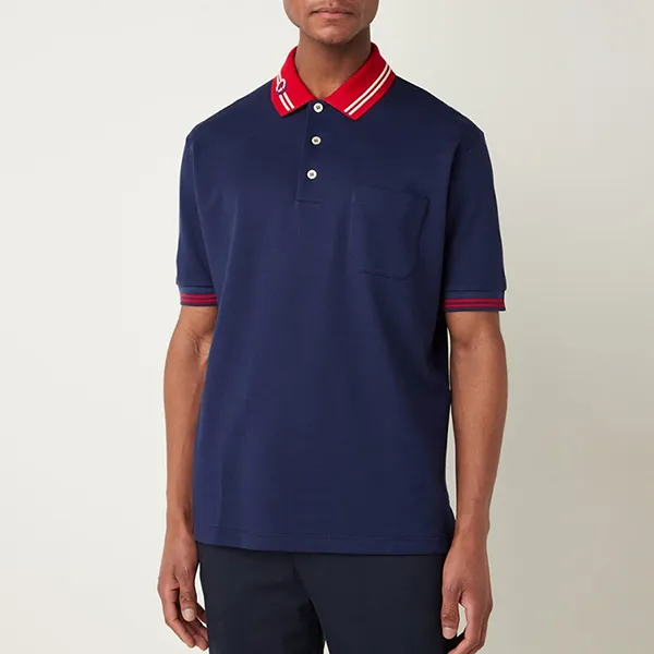Áo Polo Nam Gucci Regular Fit Van Piqué Katoen Met Getipte Boorden Màu Xanh Navy Size S - Thời trang - Vua Hàng Hiệu