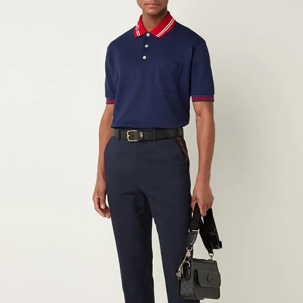 Áo Polo Nam Gucci Regular Fit Van Piqué Katoen Met Getipte Boorden Màu Xanh Navy Size S - Thời trang - Vua Hàng Hiệu