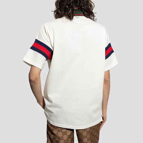 Áo Polo Nam Gucci Striped Cotton Jersey With Pocket 713997 XJETR 9088 Màu Trắng Size XS