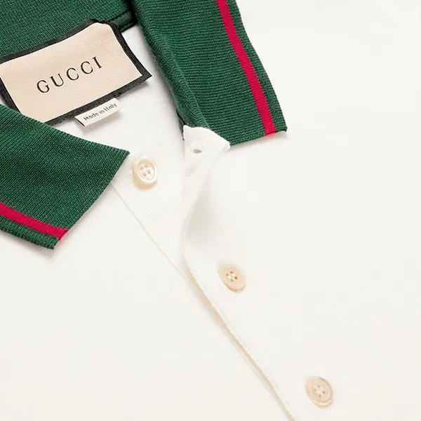 Áo Polo Nam Gucci Striped Cotton Jersey With Pocket 713997 XJETR 9088 Màu Trắng Size XS