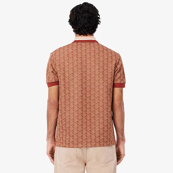Áo Polo Nam Lacoste Classic With Contrast Collar And Monogram Jacquard Brown/Beige DH1417 GTI Màu Nâu Họa Tiết Size 3 - Thời trang - Vua Hàng Hiệu
