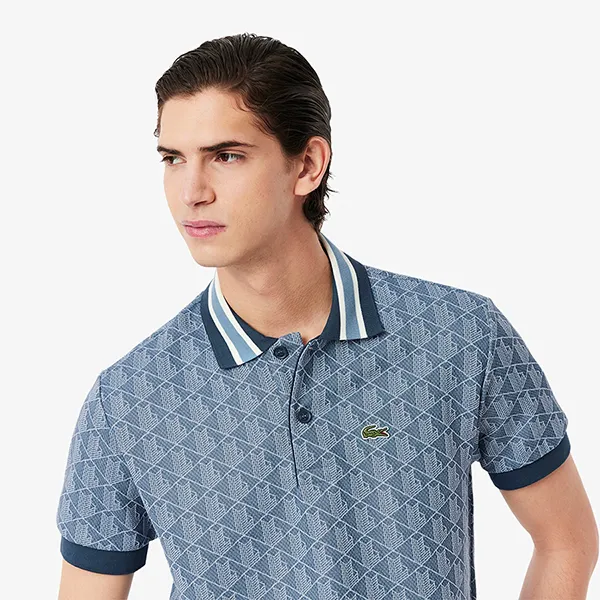 Áo Polo Nam Lacoste Classic With Contrast Collar And Monogram Jacquard DH1417 HGI Màu Xanh Nhạt Size 5 - Thời trang - Vua Hàng Hiệu