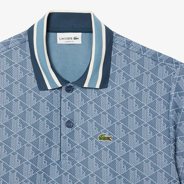 Áo Polo Nam Lacoste Classic With Contrast Collar And Monogram Jacquard DH1417 HGI Màu Xanh Nhạt Size 5 - Thời trang - Vua Hàng Hiệu