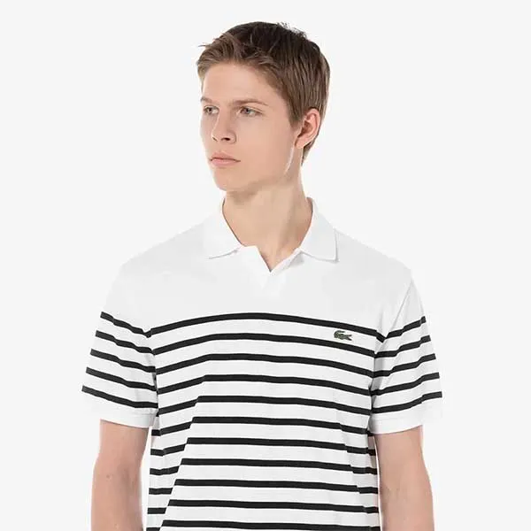 Áo Polo Lacoste Men's Open Collar Marine Stripe PH286E 54G 001 Màu Trắng Đen Size 3