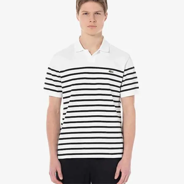 Áo Polo Lacoste Men's Open Collar Marine Stripe PH286E 54G 001 Màu Trắng Đen Size 3