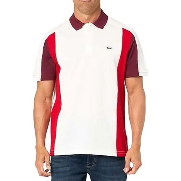 Áo Polo Nam Lacoste Men's Regular Fit Color Block Polo Shirt PH1302 IGY Màu Trắng - Đỏ Size 2 - Thời trang - Vua Hàng Hiệu