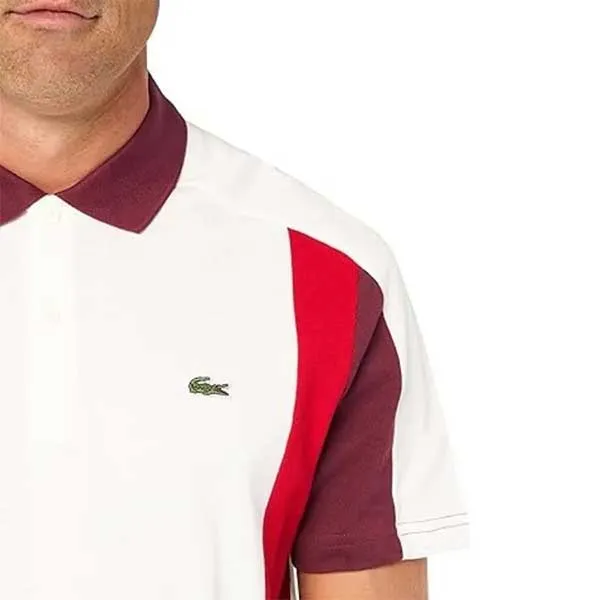 Áo Polo Nam Lacoste Men's Regular Fit Color Block Polo Shirt PH1302 IGY Màu Trắng - Đỏ Size 2 - Thời trang - Vua Hàng Hiệu