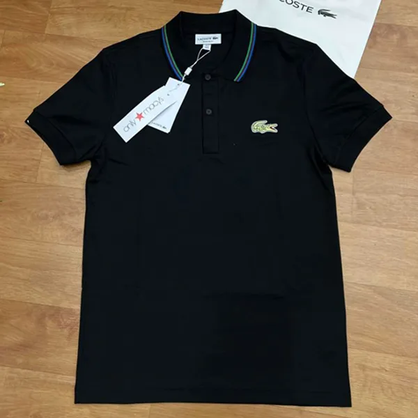 Áo Polo Nam Lacoste Men's Regular-Fit Ribbed DH3707 Shirt Black Màu Đen Size 3