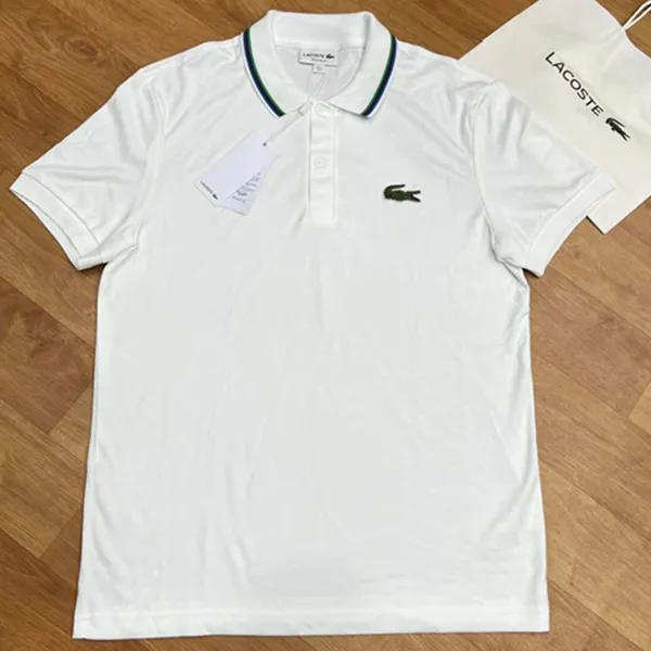 Áo Polo Nam Lacoste Men's Regular-Fit Ribbed DH3707 Shirt White Màu Trắng Size 2