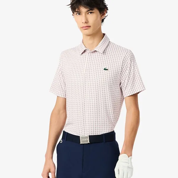 Áo Polo Nam Lacoste Men's Regular Fit UV Protect Golf Pink /White DH5175-5KY Màu Trắng Hồng Size 3