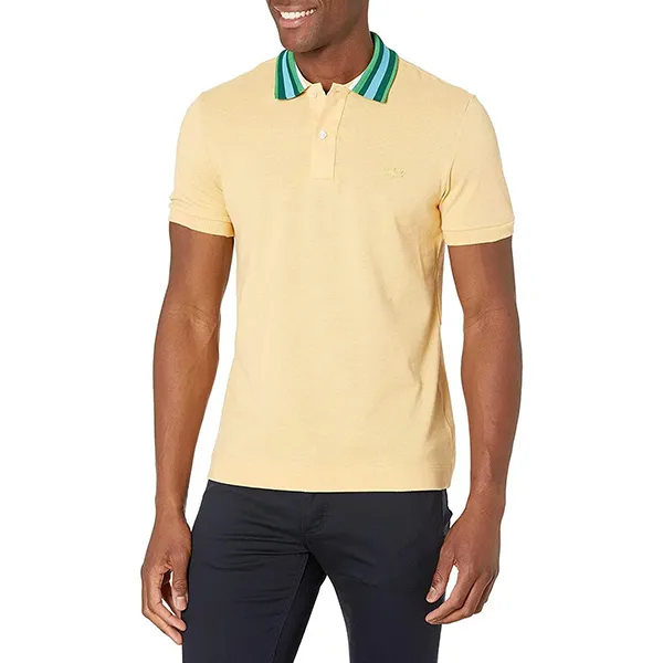 Áo Polo Nam Lacoste Regular Fit Striped Collar Cotton Piqué PH8061-QYW Màu Vàng Size 3