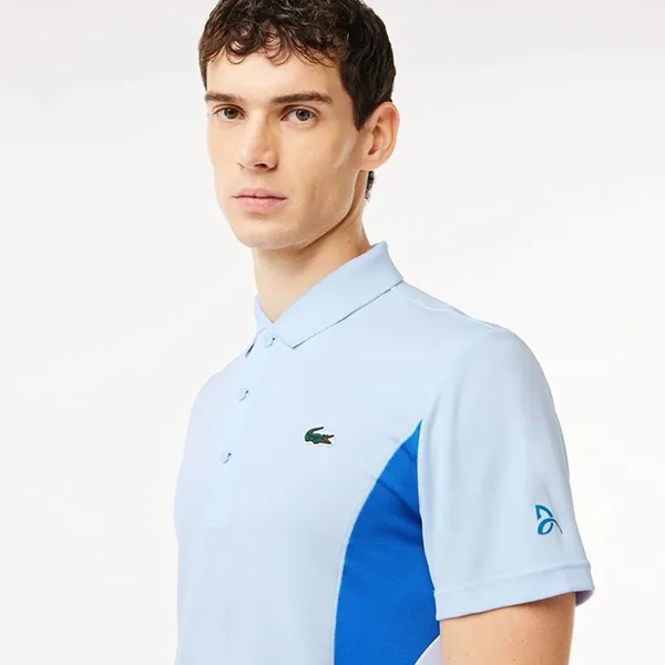 Áo Polo Nam Lacoste Tennis x Novak Djokovic Fan Shirt DH7330-52-J2G Màu Xanh Nhạt Size S