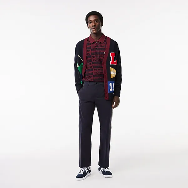 Áo Polo Nam Lacoste Two Tone Badge Print PH2057-51-YUP Màu Đỏ Bordeaux Size 2