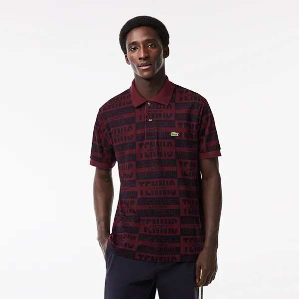 Áo Polo Nam Lacoste Two Tone Badge Print PH2057-51-YUP Màu Đỏ Bordeaux Size 2