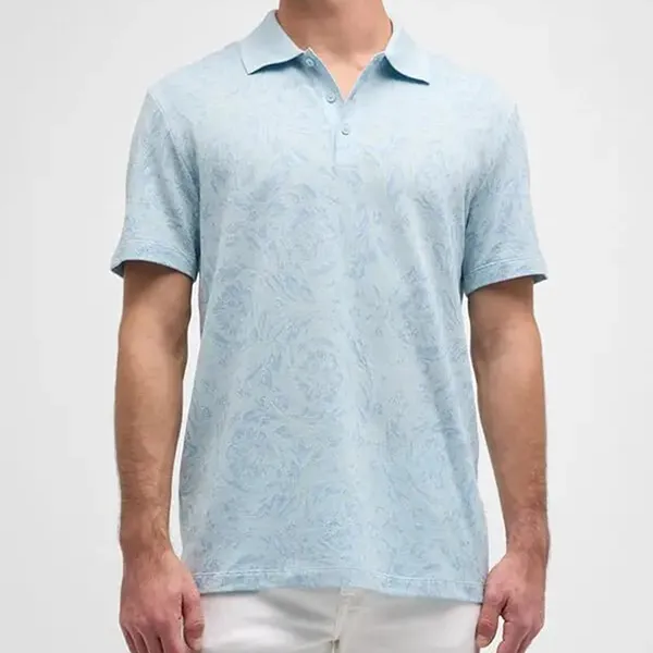 Áo Polo Nam Versace Iconic Barocco Pique Shirt Màu Xanh Nhạt Size XS